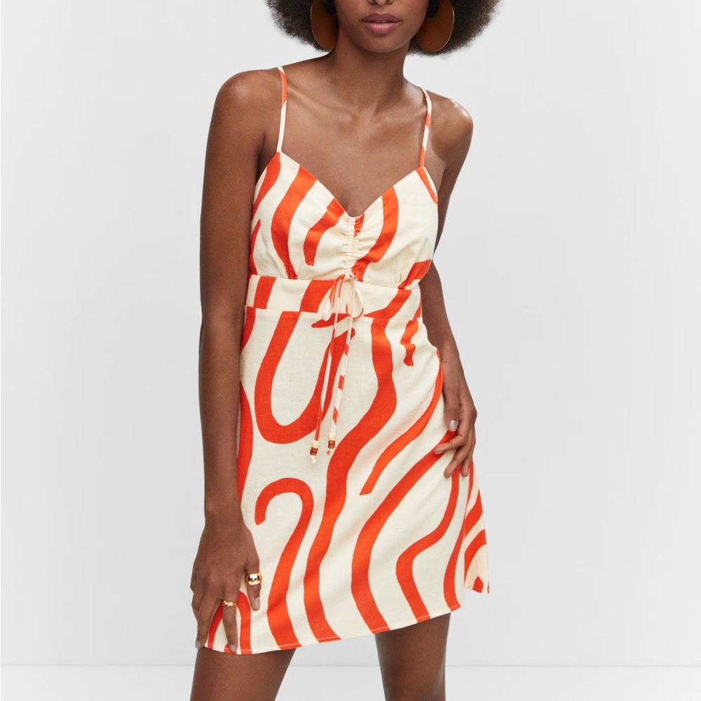 Mango FLORAL PRINT LINEN-BLEND DRESS